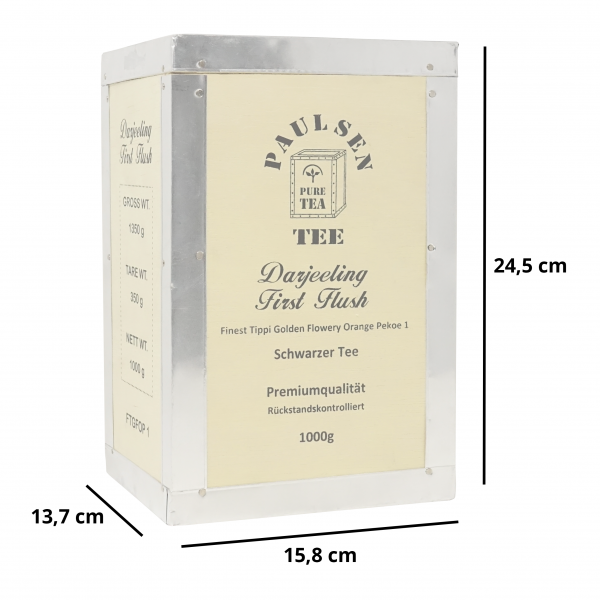 Darjeeling First Flush "Ernte 2024" 1000g, schwarzer Tee,  in dekorativer Teekiste